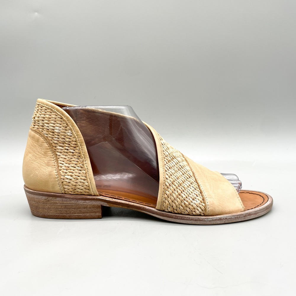 Free People 39 8 Mont Blanc Asymmetric Sandals Tan Woven Leather Boho Peep Toe